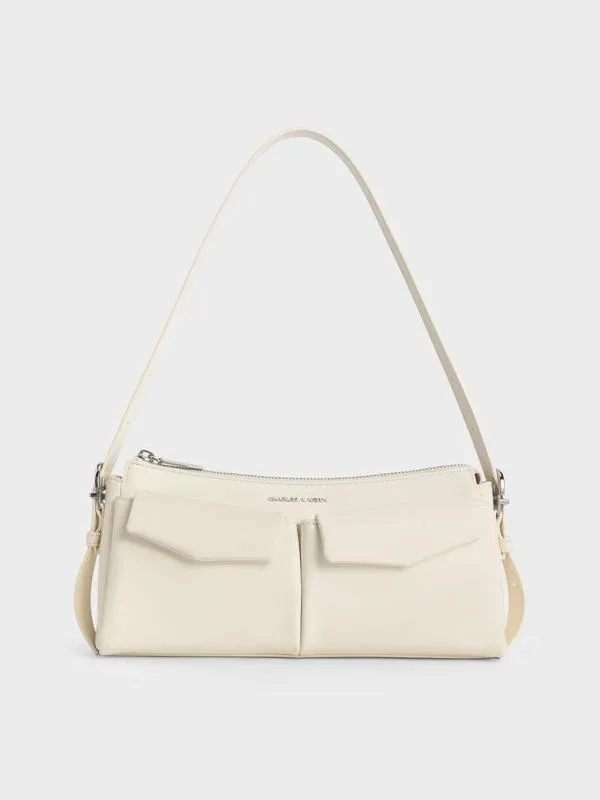 Women Rachel Elongated FrontPocket ChainHandle Bag 8211 Cream CHARLES and KEITH Shoulder Bags