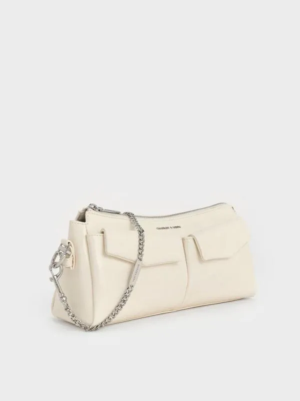 Women Rachel Elongated FrontPocket ChainHandle Bag 8211 Cream CHARLES and KEITH Shoulder Bags