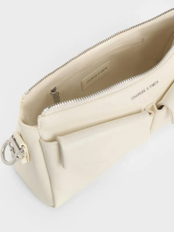 Women Rachel Elongated FrontPocket ChainHandle Bag 8211 Cream CHARLES and KEITH Shoulder Bags