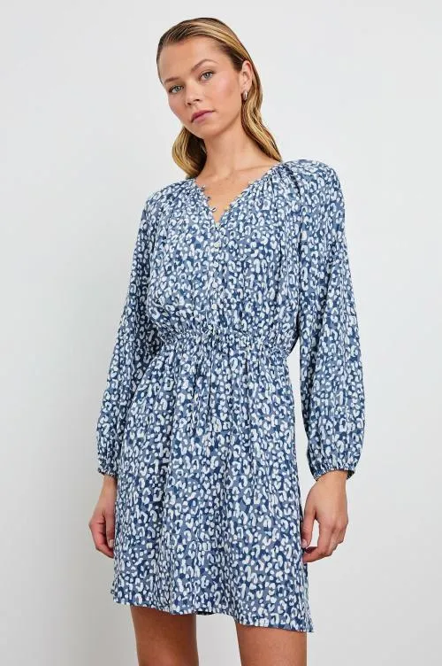 Women Rails Dresses and Rompers Linnea Dress Blue Mixed Cheetah