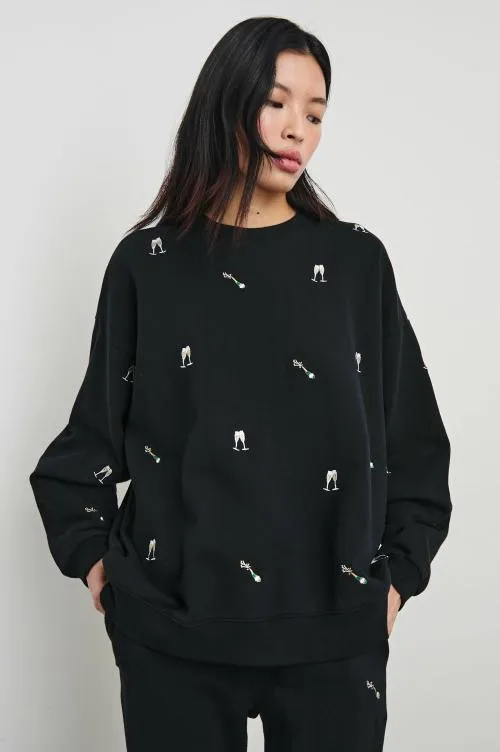 Women Rails Sleepwear and Lounge The Varsity Sweatshirt Black Champagne Embroidery Women Rails Sleepwear and Lounge The Varsity Sweatshirt Black Champagne Embroidery