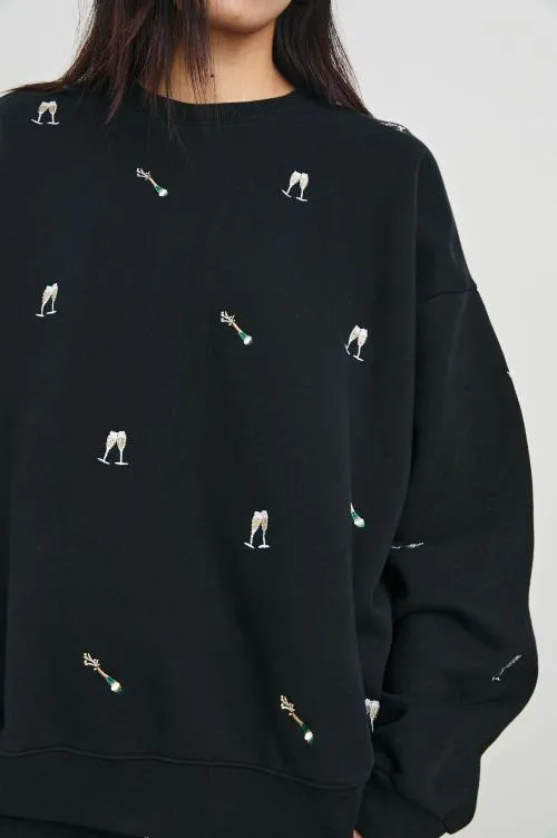 Women Rails Sleepwear and Lounge The Varsity Sweatshirt Black Champagne Embroidery Women Rails Sleepwear and Lounge The Varsity Sweatshirt Black Champagne Embroidery
