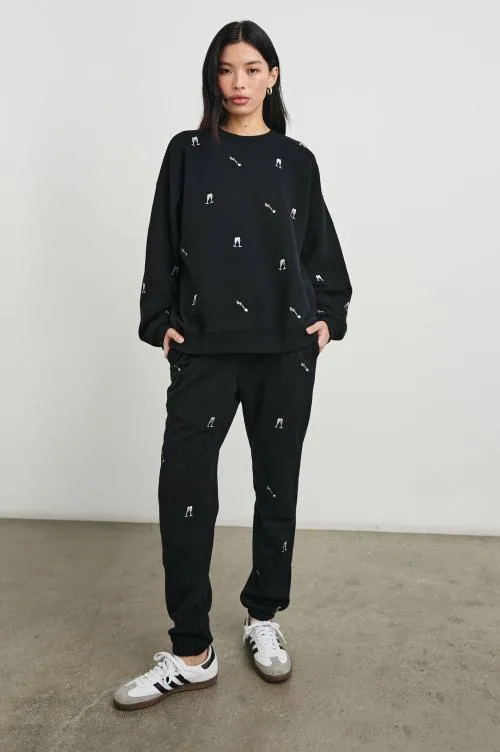 Women Rails Sleepwear and Lounge The Varsity Sweatshirt Black Champagne Embroidery Women Rails Sleepwear and Lounge The Varsity Sweatshirt Black Champagne Embroidery