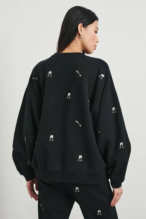 Women Rails Sleepwear and Lounge The Varsity Sweatshirt Black Champagne Embroidery Women Rails Sleepwear and Lounge The Varsity Sweatshirt Black Champagne Embroidery