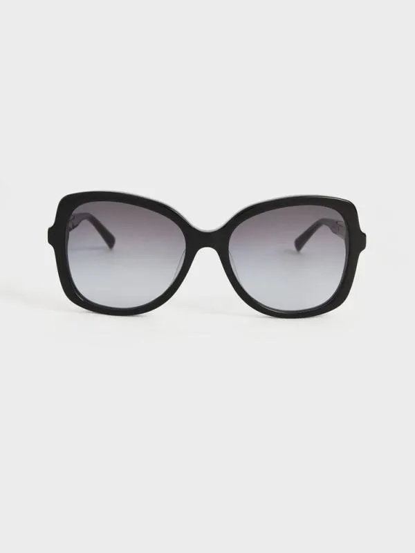 Women Recycled Acetate Braided Temple Butterfly Sunglasses 8211 Black CHARLES and KEITH Butterfly