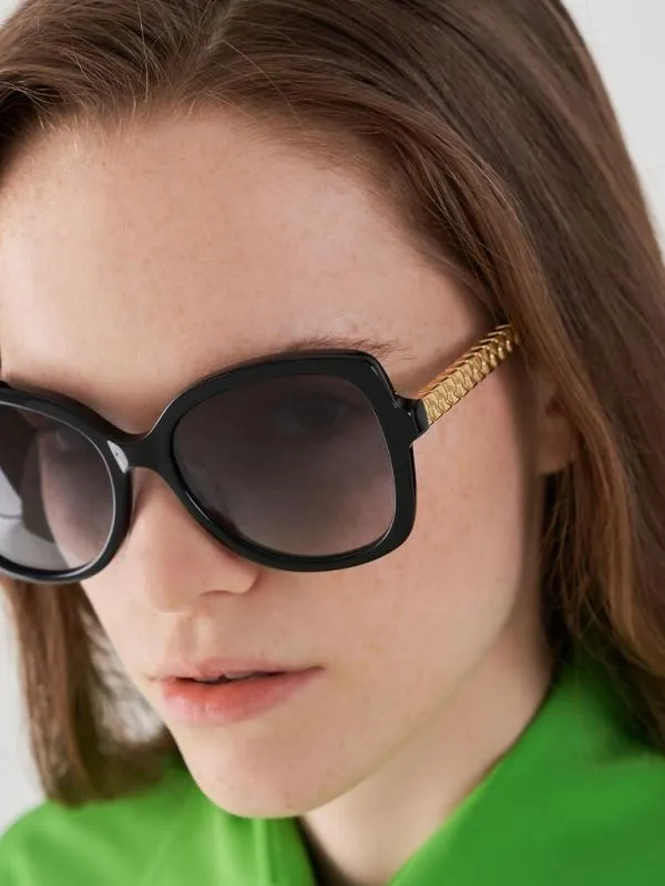 Women Recycled Acetate Braided Temple Butterfly Sunglasses 8211 Black CHARLES and KEITH Butterfly