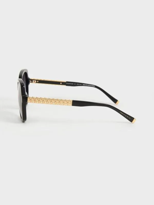 Women Recycled Acetate Braided Temple Butterfly Sunglasses 8211 Black CHARLES and KEITH Butterfly