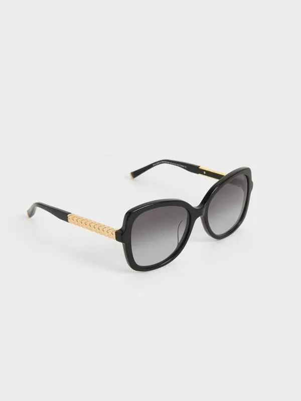 Women Recycled Acetate Braided Temple Butterfly Sunglasses 8211 Black CHARLES and KEITH Butterfly
