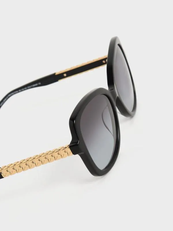 Women Recycled Acetate Braided Temple Butterfly Sunglasses 8211 Black CHARLES and KEITH Butterfly
