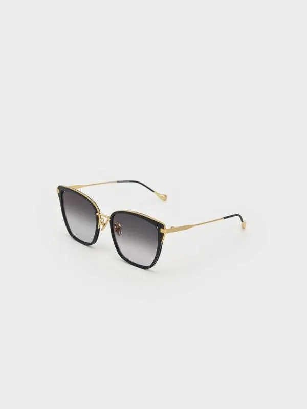 Women Recycled Acetate WireFrame Butterfly Sunglasses 8211 Black CHARLES and KEITH Cateye