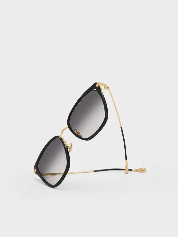 Women Recycled Acetate WireFrame Butterfly Sunglasses 8211 Black CHARLES and KEITH Cateye