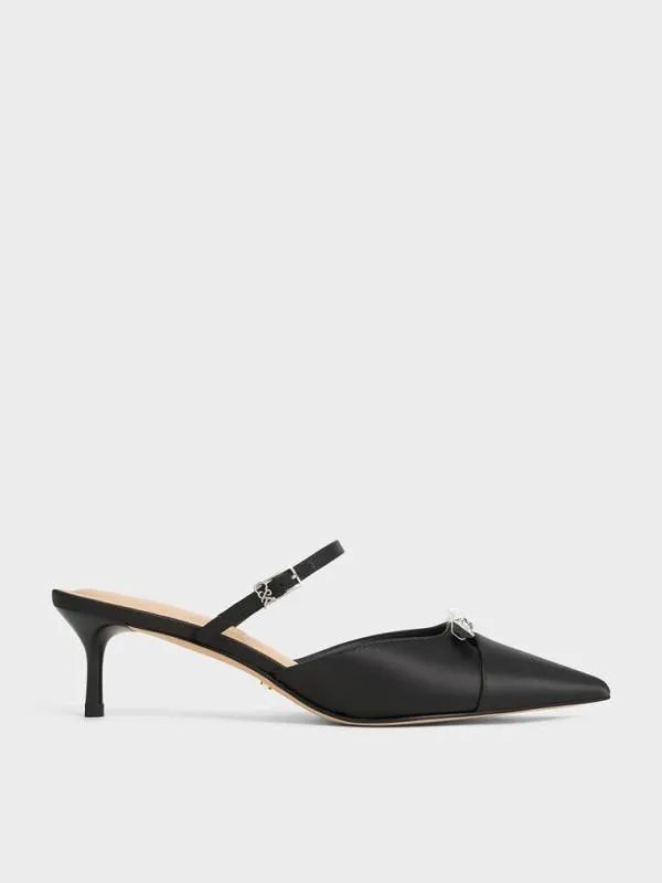 Women Recycled Polyester Bow KittenHeel Mules 8211 Black Textured CHARLES and KEITH Heels Women Recycled Polyester Bow KittenHeel Mules 8211 Black Textured CHARLES and KEITH Heels