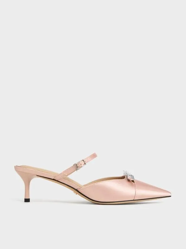 Women Recycled Polyester Bow KittenHeel Mules 8211 Pink CHARLES and KEITH Heels Women Recycled Polyester Bow KittenHeel Mules 8211 Pink CHARLES and KEITH Heels