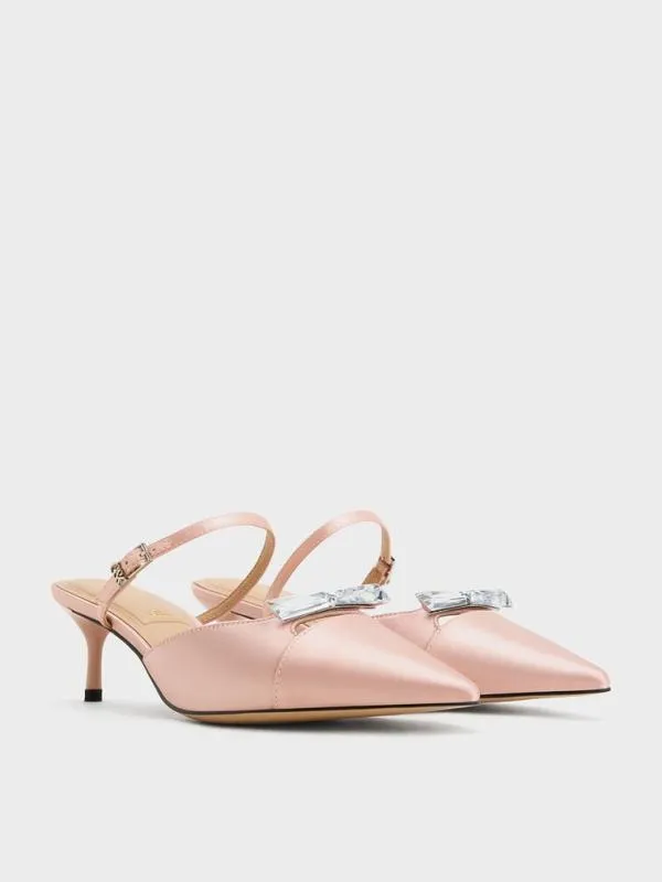 Women Recycled Polyester Bow KittenHeel Mules 8211 Pink CHARLES and KEITH Heels