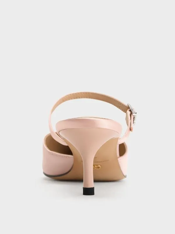 Women Recycled Polyester Bow KittenHeel Mules 8211 Pink CHARLES and KEITH Heels