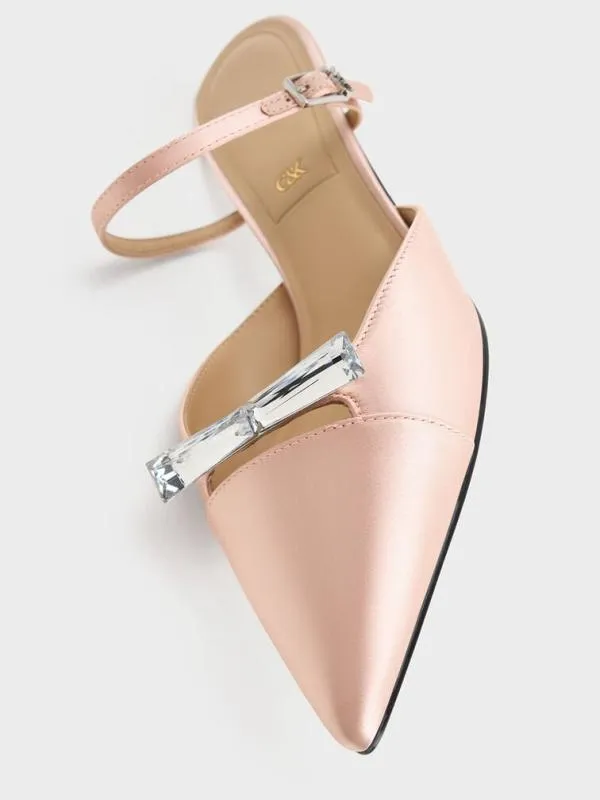 Women Recycled Polyester Bow KittenHeel Mules 8211 Pink CHARLES and KEITH Heels