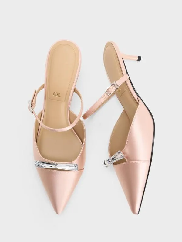 Women Recycled Polyester Bow KittenHeel Mules 8211 Pink CHARLES and KEITH Heels