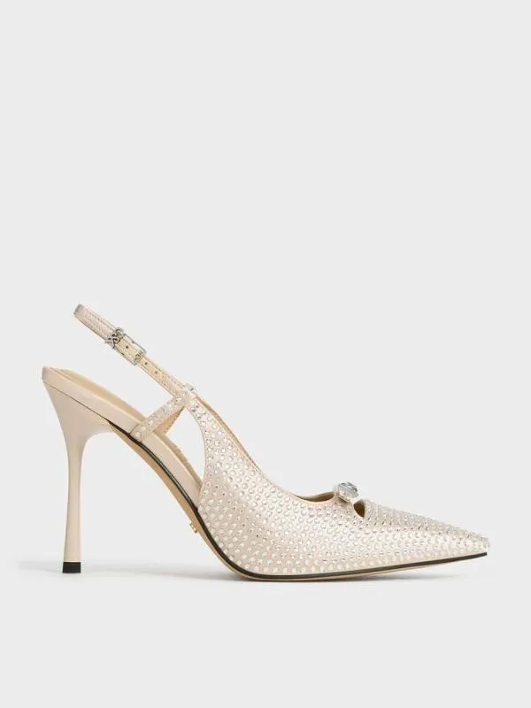 Women Recycled Polyester CrystalEmbellished Bow Slingback Pumps 8211 Sand CHARLES and KEITH Heels Women Recycled Polyester CrystalEmbellished Bow Slingback Pumps 8211 Sand CHARLES and KEITH Heels