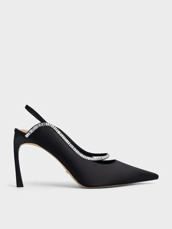 Women Recycled Polyester CrystalEmbellished PointedToe Slingback Pumps 8211 Black Textured CHARLES and KEITH Heels Women Recycled Polyester CrystalEmbellished PointedToe Slingback Pumps 8211 Black Textured CHARLES and KEITH Heels