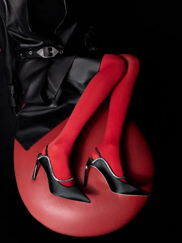 Women Recycled Polyester CrystalEmbellished PointedToe Slingback Pumps 8211 Black Textured CHARLES and KEITH Heels