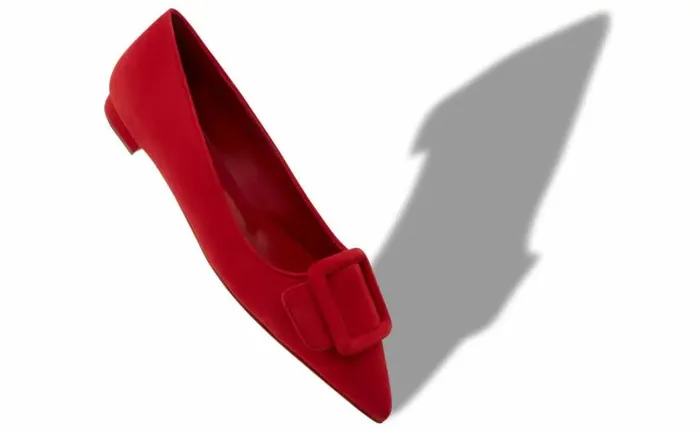 Women Red Suede Buckle Detail Flat Pumps Manolo Blahnik Flats