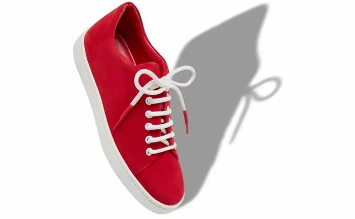 Women Red Suede Low Cut Sneakers Manolo Blahnik Flats