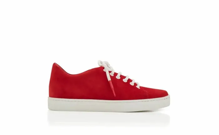Women Red Suede Low Cut Sneakers Manolo Blahnik Flats