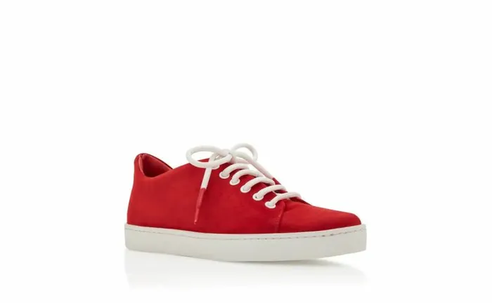 Women Red Suede Low Cut Sneakers Manolo Blahnik Flats