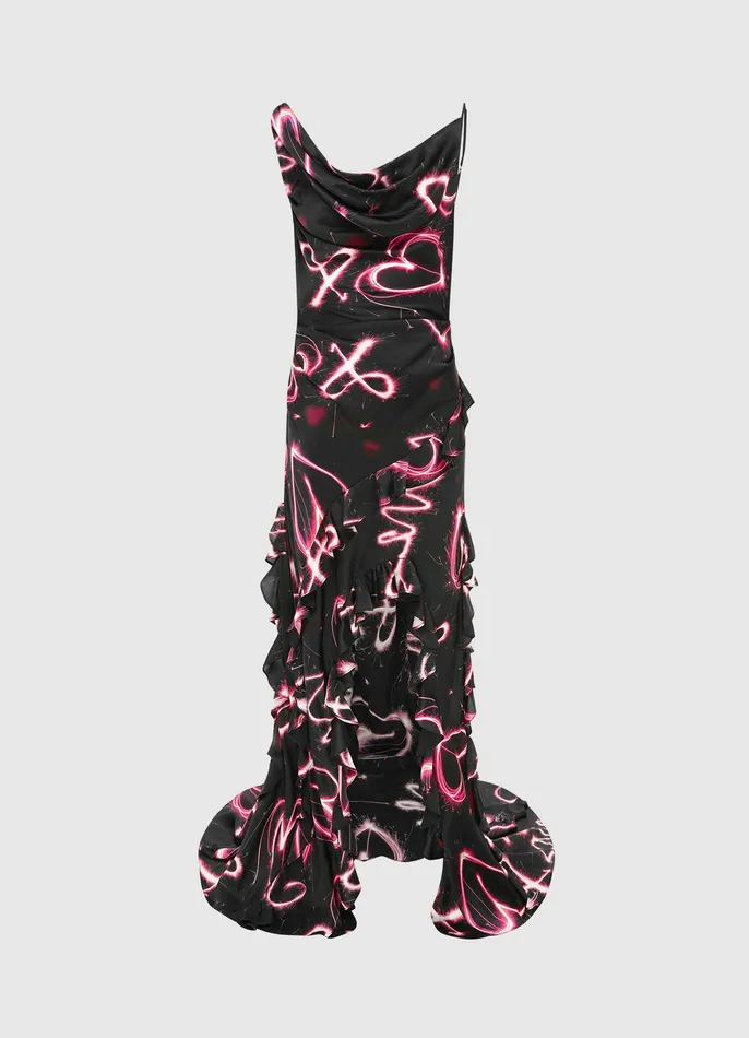 Women Remy Low Back Split Maxi Dress 8211 Neon Heart Print Dresses and Jumpsuits LEO LIN Women Remy Low Back Split Maxi Dress 8211 Neon Heart Print Dresses and Jumpsuits LEO LIN