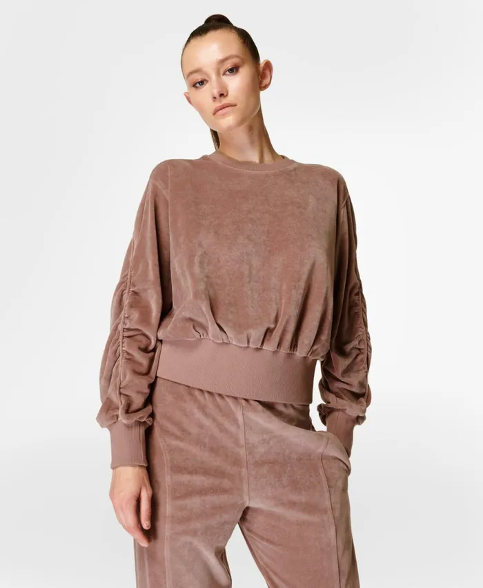 Women Retake Velour Pullover Chateau Pink Sweaty Betty Jumpers Hoodies