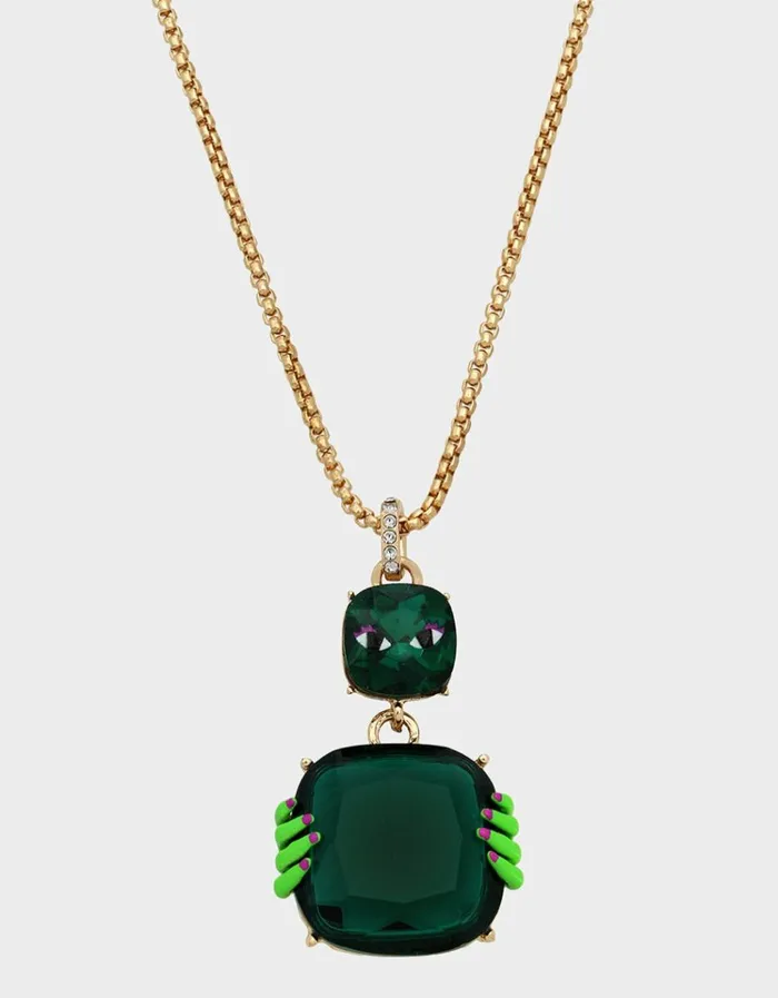 Women RICH WITCH ZOMBIE HANDS PENDANT NECKLACE GREEN Betsey Johnson