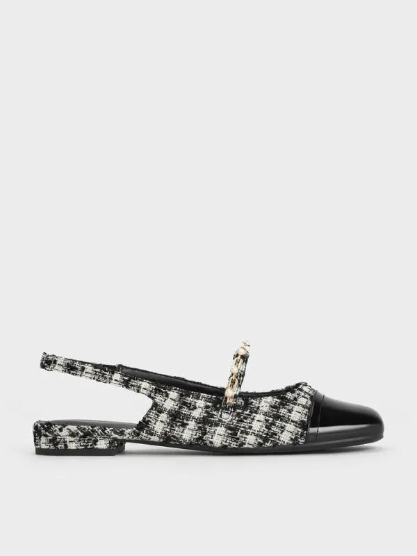 Women Rio Tweed Beaded ChainLink Slingback Flats 8211 Black Textured CHARLES and KEITH Ballet Flats Women Rio Tweed Beaded ChainLink Slingback Flats 8211 Black Textured CHARLES and KEITH Ballet Flats