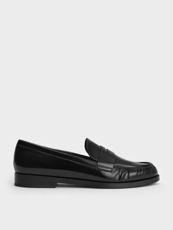 Women Ruched Penny Loafers 8211 Black Box CHARLES and KEITH Flats