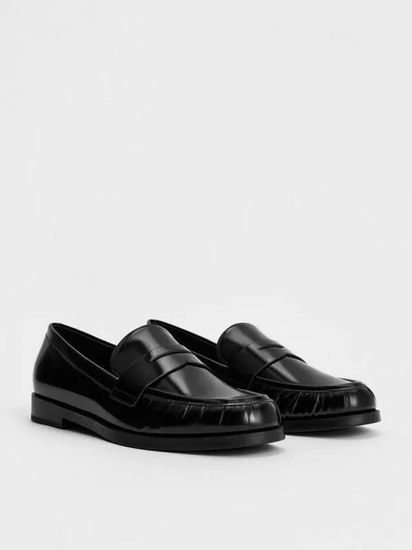 Women Ruched Penny Loafers 8211 Black Box CHARLES and KEITH Flats