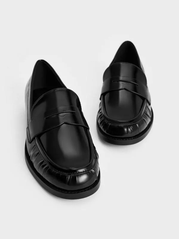 Women Ruched Penny Loafers 8211 Black Box CHARLES and KEITH Flats