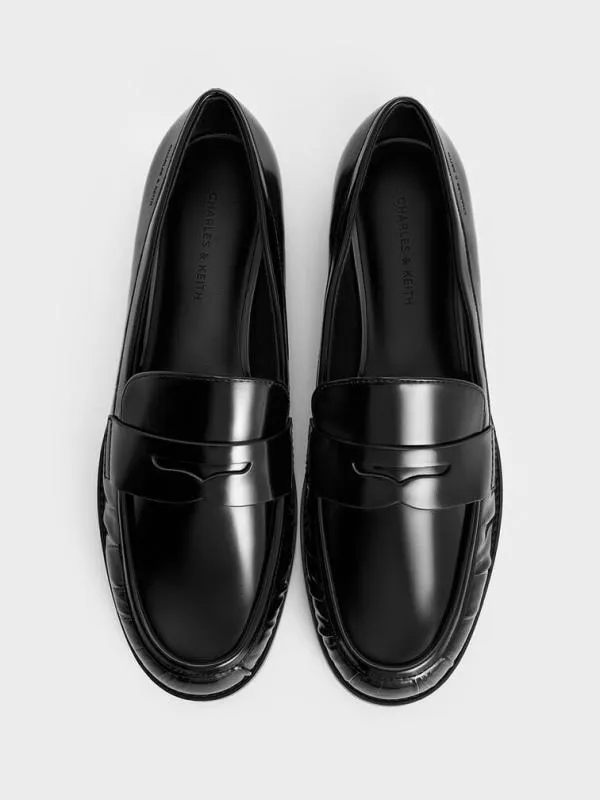 Women Ruched Penny Loafers 8211 Black Box CHARLES and KEITH Flats