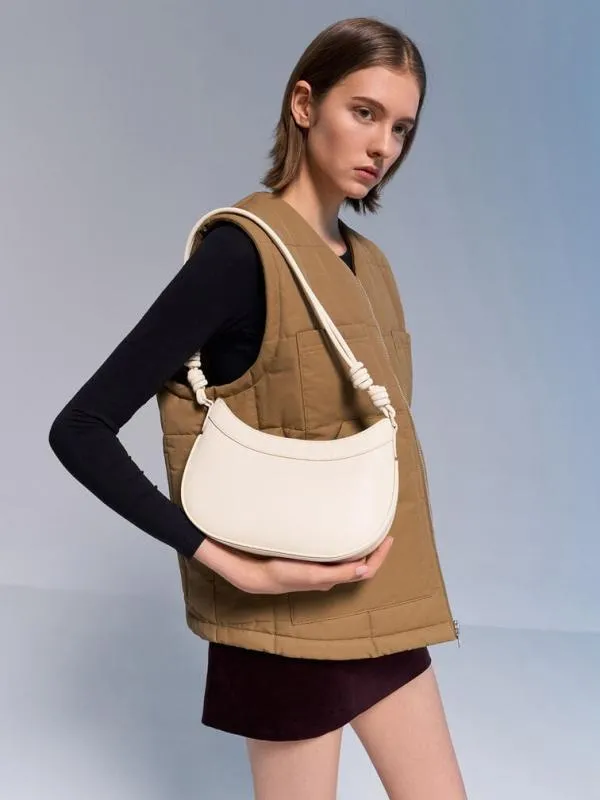 Women Sabine KnottedStrap Curved Shoulder Bag 8211 Cream CHARLES and KEITH Shoulder Bags