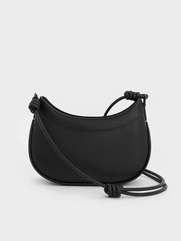 Women Sabine KnottedStrap Curved Shoulder Bag 8211 Jet Black CHARLES and KEITH Shoulder Bags
