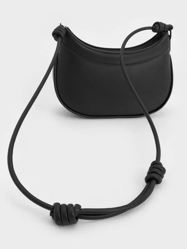 Women Sabine KnottedStrap Curved Shoulder Bag 8211 Jet Black CHARLES and KEITH Shoulder Bags