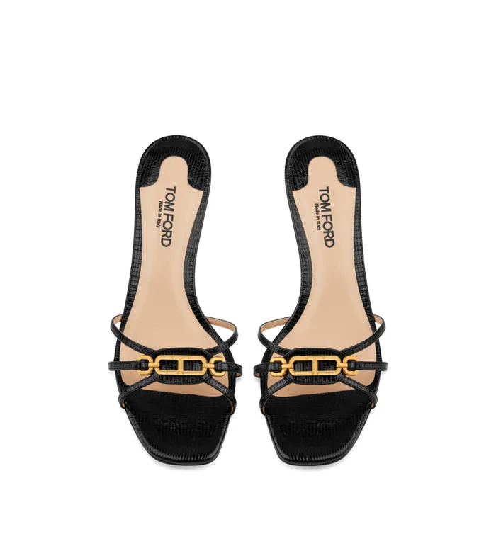 Women Sandals Tom Ford Stamped Lizard Leather Whitney Mule Black Women Sandals Tom Ford Stamped Lizard Leather Whitney Mule Black