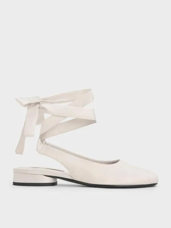 Women Satin TieAround Ballet Flats 8211 Light Grey CHARLES and KEITH Flats