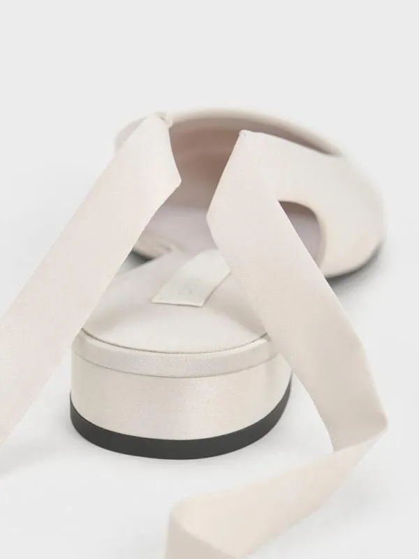 Women Satin TieAround Ballet Flats 8211 Light Grey CHARLES and KEITH Flats