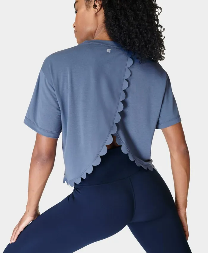 Women Scallop Edge Gym TShirt Endless Blue Sweaty Betty TShirts