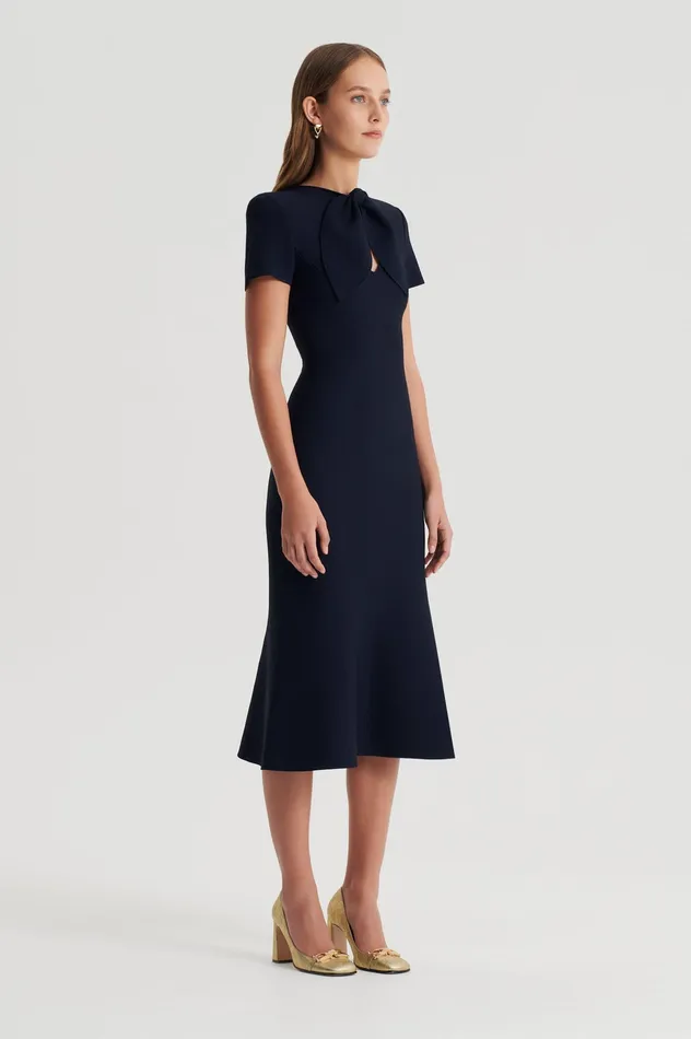 Women Scanlan Theodore CREPE KNIT CRAVAT DRESS NAVY Dresses