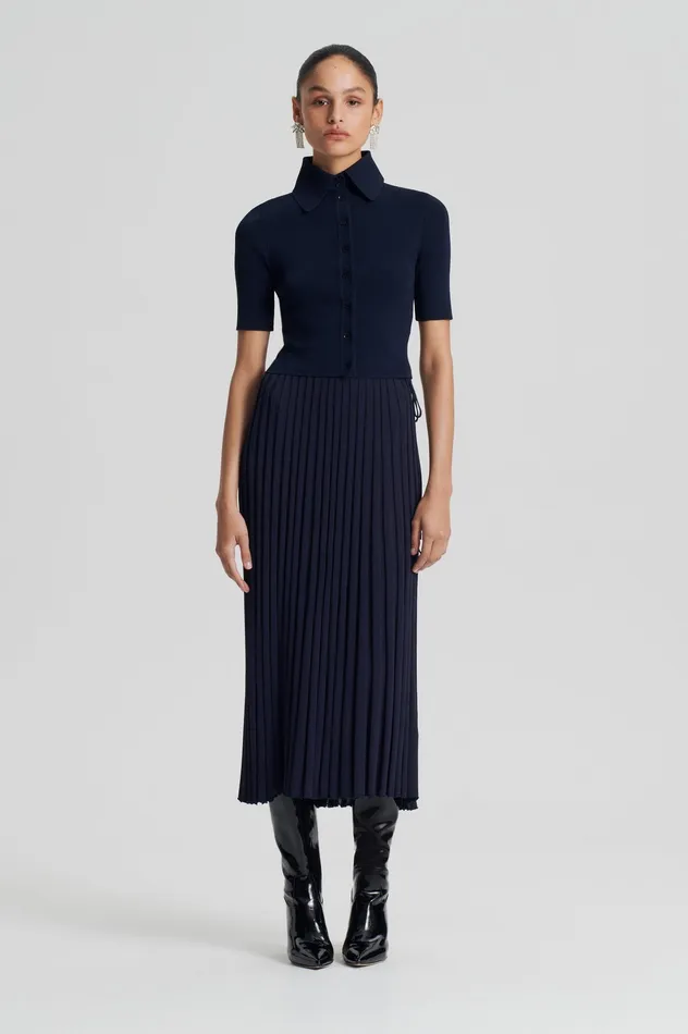 Women Scanlan Theodore CREPE KNIT CROP SHIRT NAVY Tops