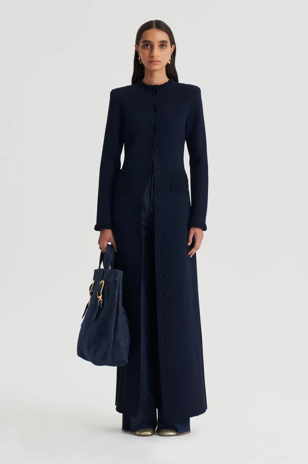 Women Scanlan Theodore CREPE KNIT DAISY COAT NAVY Coats