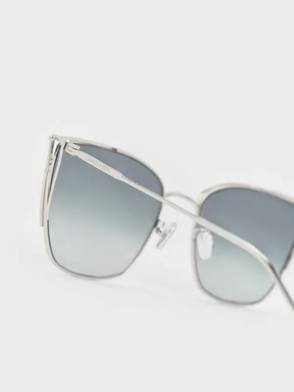 Women Shea MetallicRim Square Sunglasses 8211 Silver CHARLES and KEITH Square
