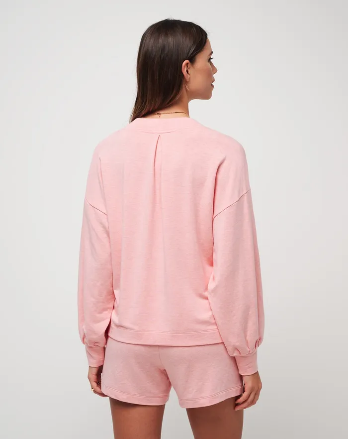 Women Shirts and Tops TravisMathew CLOUD TERRY VNECK TOP Heather Shell Pink