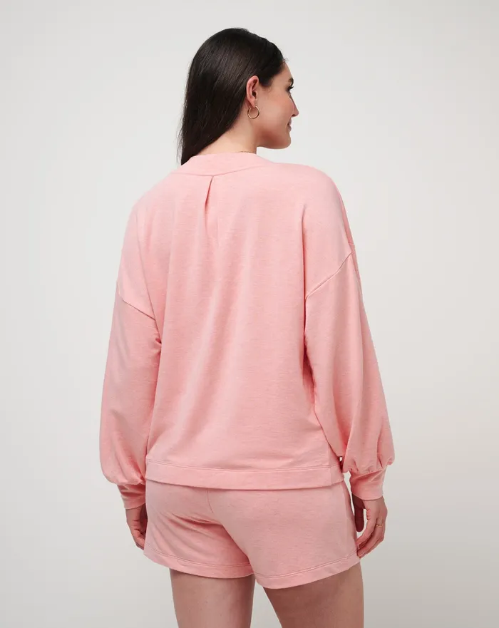 Women Shirts and Tops TravisMathew CLOUD TERRY VNECK TOP Heather Shell Pink