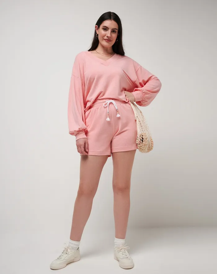 Women Shirts and Tops TravisMathew CLOUD TERRY VNECK TOP Heather Shell Pink